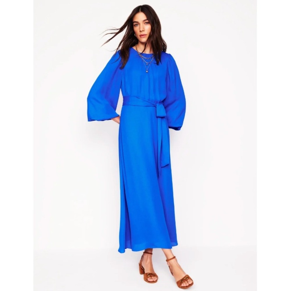 Boden Blue Blouson Sleeve Viscose Midi Dress US 6R D1300 Gallery Blue